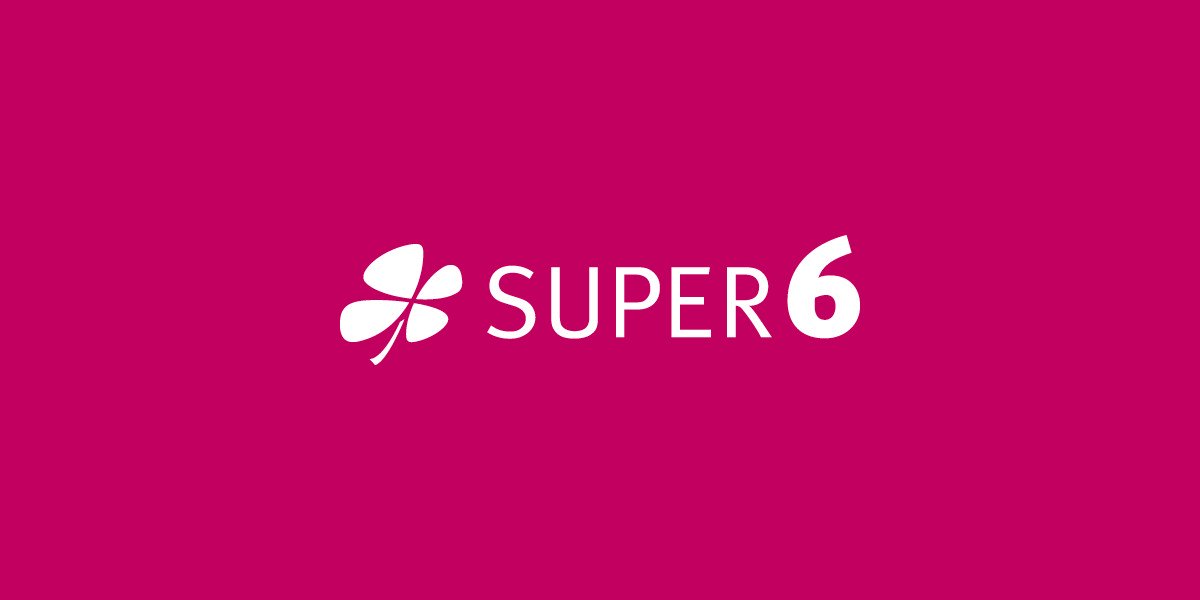 Logo der Zusatzlotterie SUPER 6 auf pinkem Hintegrund